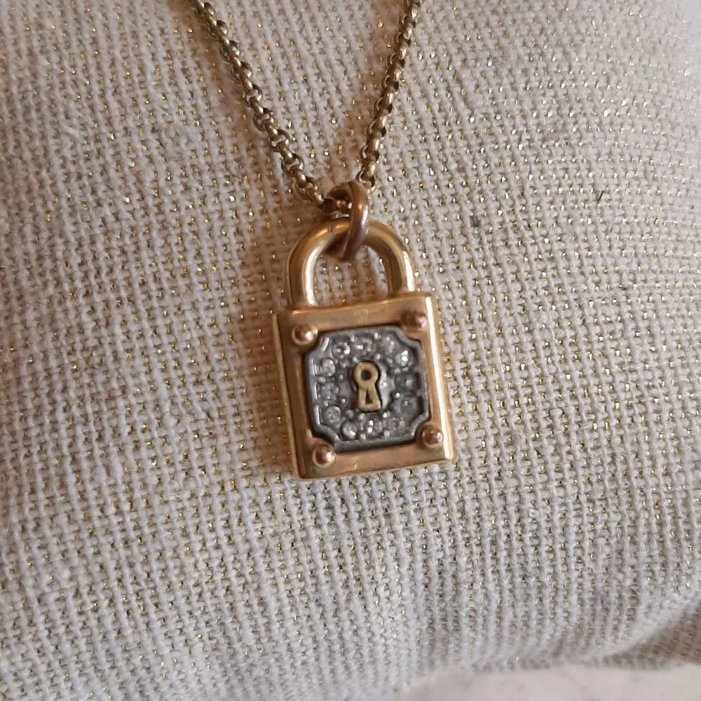 Juicy Couture Brass Gold Tone Padlock Charm Pendant Necklace